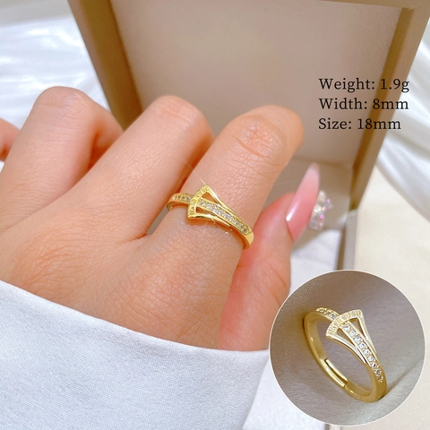 Gold Plated Copper Ring For Women Elegant Fan Shape With Zircon Roman Numerals Adjustable Open Band Jewelry Novelty