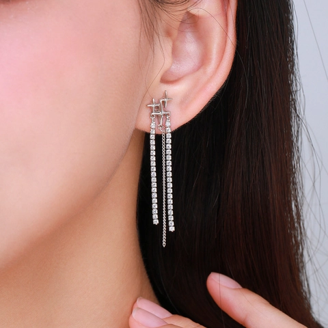 925 Sterling Silber Quasten Ohrringe Mit Zirkon Stern Hängend Lang Drop Elegant Funkelnder Schmuck Für Damen