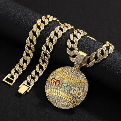 Iced Out Hiphop Legierung Rund GO GO GO Anhänger Halskette Mit Strass Panzerkette Für Herren Mode Schmuck Geschenk