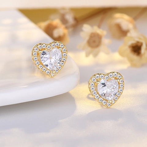 Heart Stud Earrings AAA Zircon Copper Jewelry Elegant Fashion Women Accessories Silver Earring Post