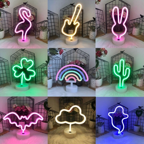 LED Neon Sign Table Lamp Decorative Night Light With Base USB Battery Operated For Bedroom Party Living Room Aesthetic Desktop Decor