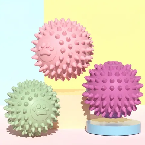 Dog Toy Ball TPR Spiky Molar Teeth Cleaning Interactive Chew Toy Paw Print Design Durable Fetch Play For Dogs Colorful