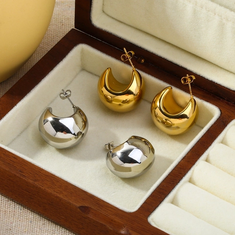 Klobige C-Förmige Creolen 18K Vergoldeter Edelstahl Hohl Geometrisch Minimalistisch Hochglanzpoliert Schmuck Für Damen