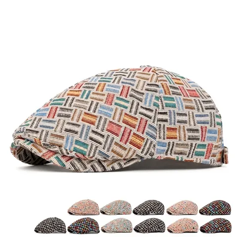 Retro Britische Schirmmütze Buntes Karo Jacquard Gewebt Baumwolle Polyester Schiebermütze Verstellbare Metallschnalle Unisex