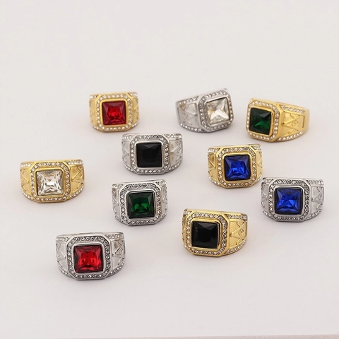 Freimaurer Siegelring Herren Edelstahl Vintage Luxus Quadratischer Edelstein Inlay Hip Hop Punk Schmuck Geschenk