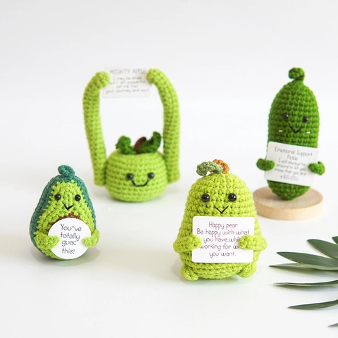Handmade Crochet Positive Potato Motivational Doll Cute Fruits Vegetables With Emotional Support Card Funny Desk Decor Gift