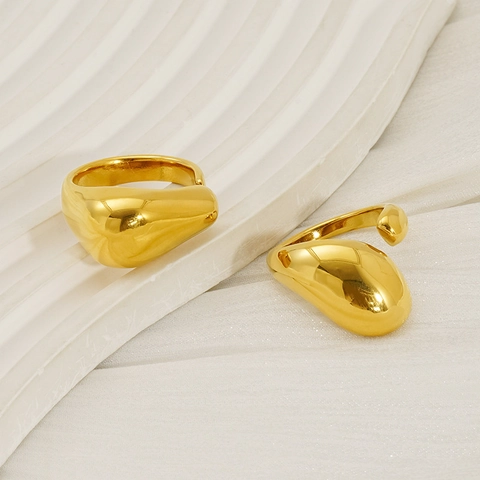 Edelstahl Ring 18K Vergoldet Wassertropfen Geometrisch Offen Verstellbar Minimalistischer Schmuck Für Damen