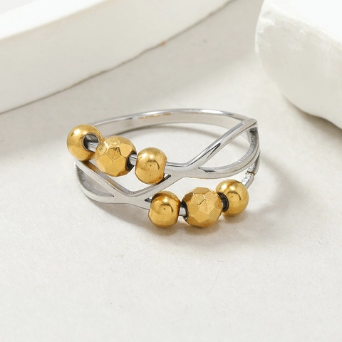 Bague d'Anxiété en Acier Inoxydable à la Mode Perles Rotatives Entrecroisées Fidget Ring Bijoux Soulagement du Stress Bague Réglable Femme
