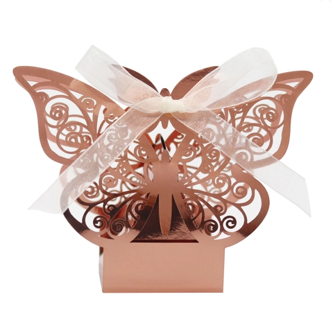 Mirror Apple Gold Butterfly Laser Cut Candy Box For Wedding Birthday Party Favors Hollow Out Gift Paper Box With Ribbon