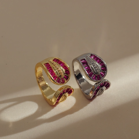 Luxus Überkreuzter Doppelschicht Offener Ring Kupfer Vergoldet Mit Zirkonia Mode Schmuck Geschenk Für Frauen