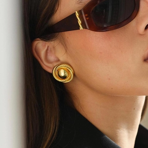 Vintage Round Stud Earrings Stainless Steel 18K Gold Plated Chic Rope Texture Geometric Knot Jewelry For Women