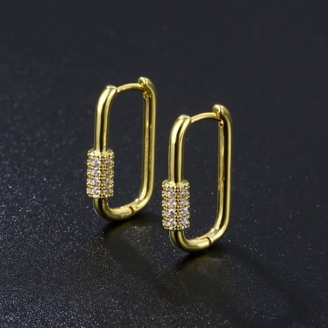 Geometric U-Shaped Hoop Earrings Copper With Cubic Zirconia Inlaid Square Huggie Jewelry For Women