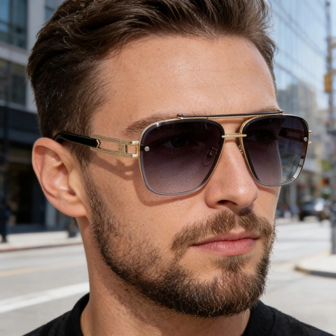 Fashion Men's Square Frame Sunglasses Metal Double Bridge UV400 Gradient Lens Pilot Style Outdoor Eyewear For Driving