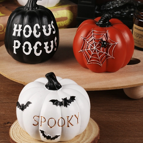 Décorations De Citrouille Halloween En Résine Lettres Spooky Boo Hocus Pocus Toile DAraignée Chauve-Souris Décor De Table