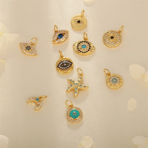 Evil Eye Anhänger 18K Vergoldetes Kupfer Micro Pave Zirkon Seestern Mond Charms Für DIY Halskette Armband Schmuckherstellung