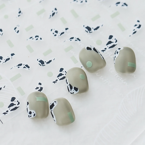Adesivi Per Unghie Ultra Sottili Opachi Stampa Mucca Geometrico Verde Menta Salvia Decorazione Manicure Fai Da Te Donna