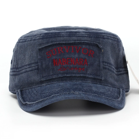 Casquette Cadet À Sommet Plat En Coton Lavé Chapeau Militaire Vintage Distressed Avec Broderie De Lettres Ajustable