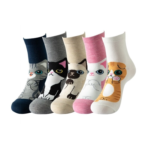 Damen Niedliche Cartoon Katze Muster Wadenhoch Socken Neuheit Baumwollmischung Tier Design Atmungsaktive Casual Strumpfwaren