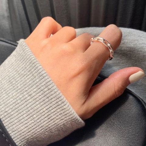 Anello In Argento Sterling 925 Per Donna Minimalista Maglia A Catena Fascia Vuota Misura Regolabile Stile Coreano
