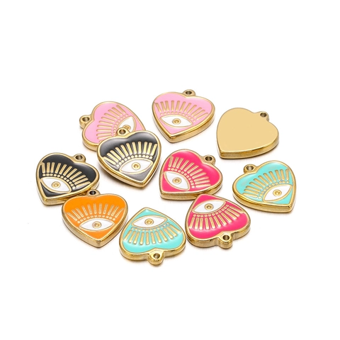 Ciondoli Cuore Malocchio Acciaio Inossidabile Smalto Colorato Charms Per Creazione Gioielli DIY Accessori Creativi