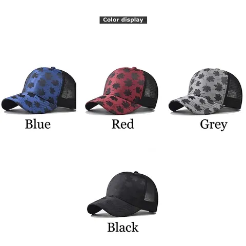 Maple Leaf Print Trucker Hat Breathable Mesh Baseball Cap Adjustable Outdoor Sun Hat For Men Women