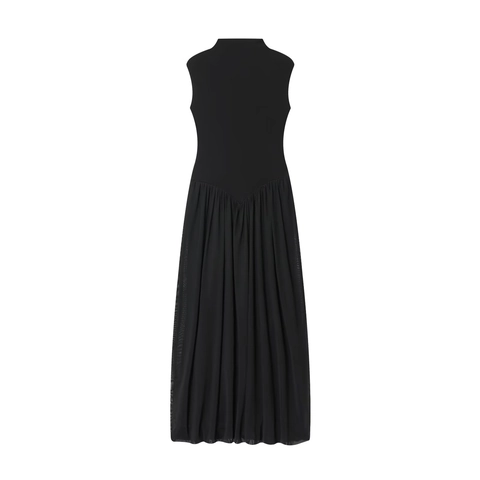 Vestito Lungo Senza Maniche Con Collo Alto E Inserto In Mesh Elegante Abito Da Sera Aderente In Tulle Per Donna