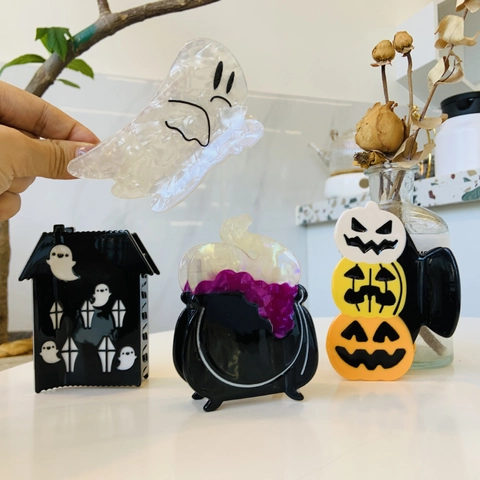 Halloween Hair Claw Clips Cellulose Acetate Ghost Pumpkin Haunted House Potion Pot Hair Accessories For Women