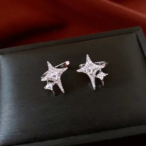 Star Zircon Tassel Ear Cuff Clip On Earrings For Women Exquisite Copper Jewelry Non Pierced Starry Elegant Accessories