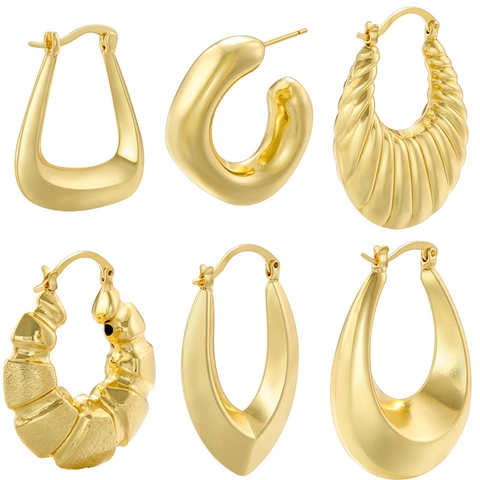 Orecchini A Cerchio In Ottone Spessi Vintage Geometrici Cavi Placcati Oro Lisci Forma C Gioielli Retro Per Donne