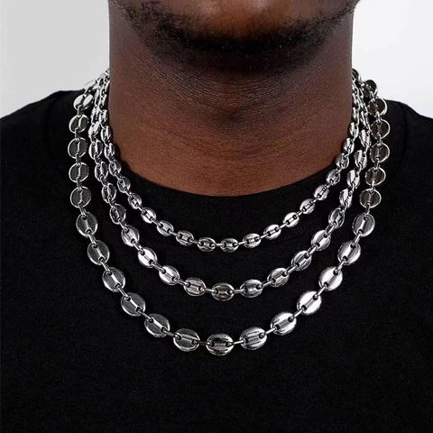 Hip Hop Stainless Steel Coffee Bean Chain Necklace For Men Women Pig Nose Link Chain Electroplated Punk Jewelry Accessory