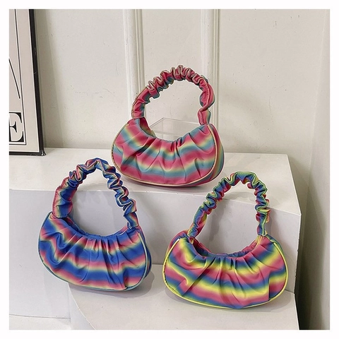Borsa Sottobraccio Pieghettata Arcobaleno Per Donna Moda Pelle PU Borsa A Tracolla Cloud Scrunchie Elegante Hobo