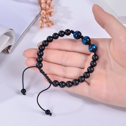 Natural Stone Beaded Bracelet Amethyst Tiger Eye Matte Agate Handmade Woven Adjustable Rope Fashion Jewelry For Men Women