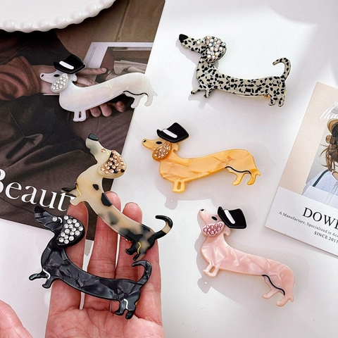 Mollette Per Capelli Cane Bassotto Fibra Di Acetato Con Strass Forma Di Animale Fermaglio Per Capelli Moda Per Donne Ragazze