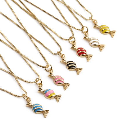 Collana Con Pendente Lecca Lecca Rame Placcato Oro Smalto Righe Colorate Gioielli Geometrici Accessorio Donna