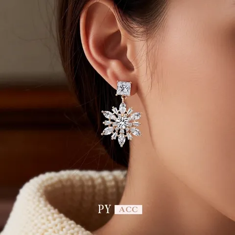 Snowflake Drop Earrings With Cubic Zirconia Copper And Silver Earring Post Luxury Winter Jewelry For Women