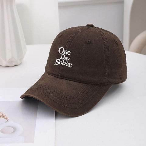 Cotton Baseball Cap Embroidered One Day Sober Lettering Adjustable Curved Brim Sun Hat Retro American Style Unisex