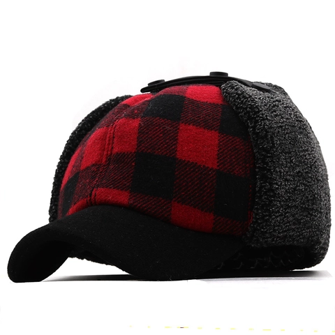 Cappello Da Baseball Invernale Con Paraorecchie A Quadri Spesso Caldo Cotone Fodera In Pelliccia Sintetica Sportivo