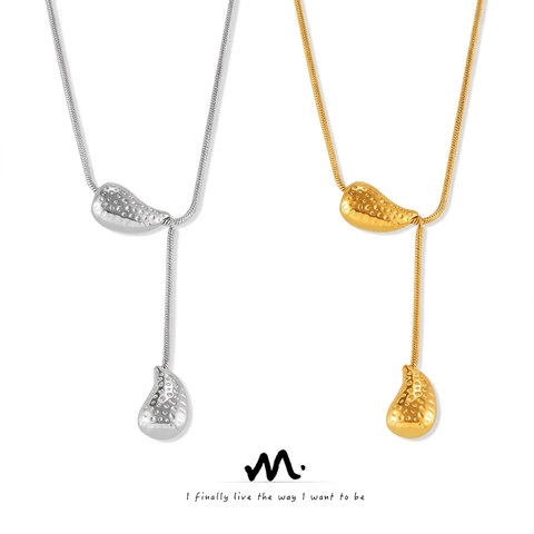 Collana con Pendente a Goccia d'Acqua Martellata in Acciaio Inossidabile Vintage per Donna Collana a Y a Doppia Goccia Gioielli