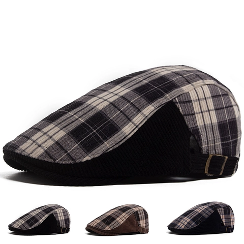 Berretto In Velluto A Coste A Quadri Retro Regolabile Stile Britannico Coppia Piatta Autunno Inverno Unisex