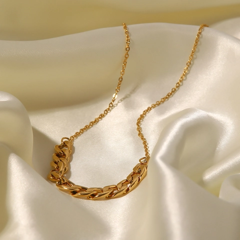 Minimalist Stainless Steel Gold Plated Curb Chain Splicing Necklace For Women Fashion Personalized Jewelry Elegant Neck Decoration