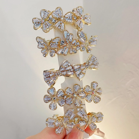 Barrette Cheveux Papillon Fleur Alliage Zircon Strass Pince À Ressort Étincelante Style Coréen Accessoires Cheveux Femmes