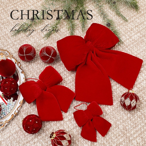 Fiocchi Di Natale In Velluto Rosso Decorazione Da Appendere Per Albero Di Natale Ornamento Festivo In Peluche