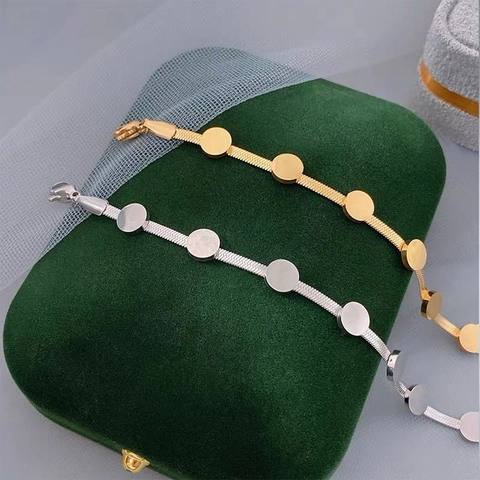 Collana Bracciale Pendente Disco Rotondo Minimalista Acciaio Inossidabile Catena Serpente Gioielli Eleganti Versatili Donne
