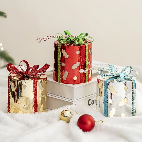 Led Glowing Christmas Gift Box Ornaments Hollow Out Iron Giftbox Hanging Hanging For Christmas Tree Desktop Decor