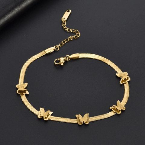 Bracciale In Acciaio Inossidabile Farfalla Oro Ciondoli Opachi Catena A Serpente Piatta Gioielli Minimalisti Moda Donna
