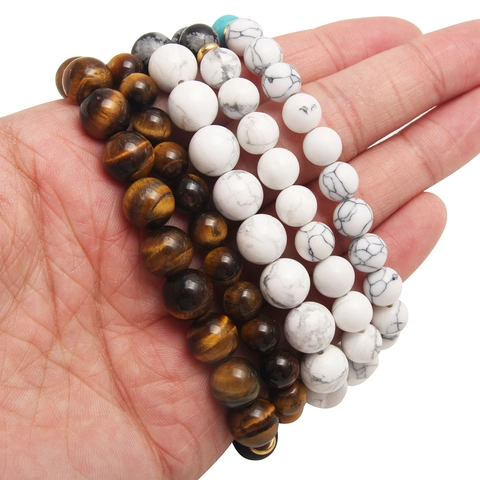 Natural Stone Beaded Bracelet With Stainless Steel Spacer Elastic Stretch Contrast Color Minimalist Fashion Jewelry Unisex