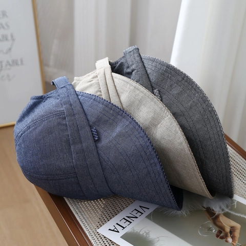 Women Wide Brim Sun Hat Cotton Linen UV Protection Foldable Adjustable Summer Beach Bucket Hat Solid Color Elegant Minimalist