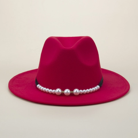 Cappello Fedora Donna Feltro Di Lana Nastro Künstliche Perle Fiocco Elegante Vintage Jazz Cap Moda Viaggio Autunno Inverno