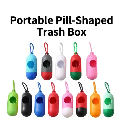 Portable Capsule Shaped Pet Waste Bag Dispenser Dog Poop Bag Holder With Carrying Hook For Outdoor Walking Travel Daily Use