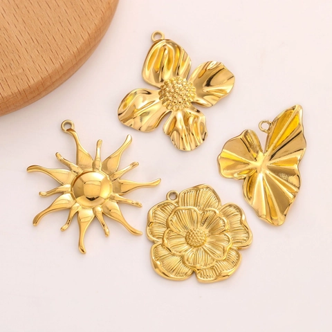 Pendentifs Vintage En Acier Inoxydable Fleur Soleil Feuille Pour Accessoires De Fabrication De Bijoux DIY Charms En Métal Doré Style Rétro
